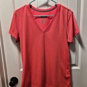 Nike - Neon Coral V-Neck Dri Fit T-Shirt